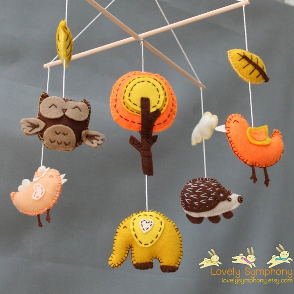 Autumn baby mobile, Forest baby mobile, Autumn animals mobile