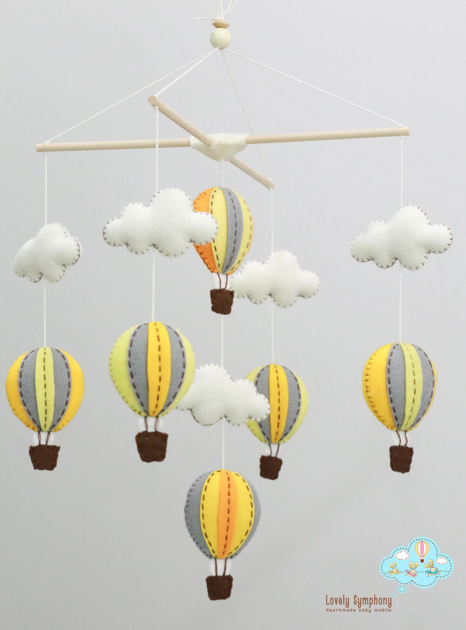 Yellow and grey hot air balloons baby mobile yellow and gray Etsy