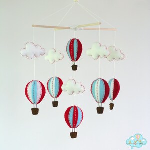 Red and blue hot air balloons baby mobile, Red and blue, hot air balloon, whimsical baby mobile image 2