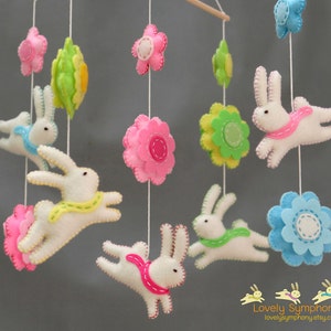 Rabbits and flowers baby mobile bunnies and flowers baby mobile spring baby mobile image 4