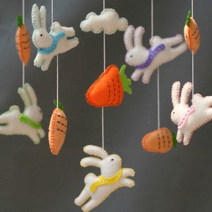 Follow the white rabbit, Rabits baby mobile, White rabbits mobile, rabbit felt mobile image 3