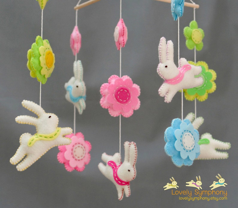 Rabbits and flowers baby mobile bunnies and flowers baby mobile spring baby mobile image 3