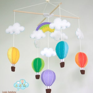 Colorful hot air balloons baby mobile, hot air balloons baby mobile, hot air balloons in the sky, up in the air image 1