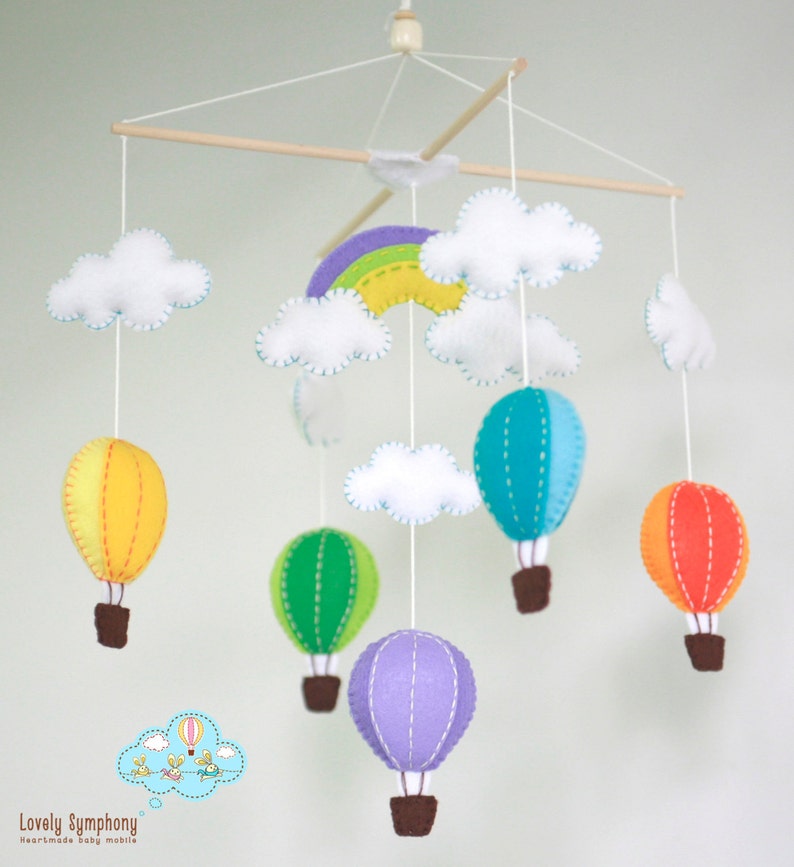 Colorful hot air balloons baby mobile, hot air balloons baby mobile, hot air balloons in the sky, up in the air image 1