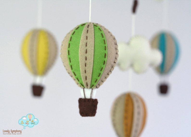 Vintage baby mobile, Muted colors baby crib mobile, vintage hot air balloons baby mobile, up in the air image 2