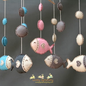 Fishes baby mobile, lovely fishes hanging mobile, Fishes and bubbles mobile