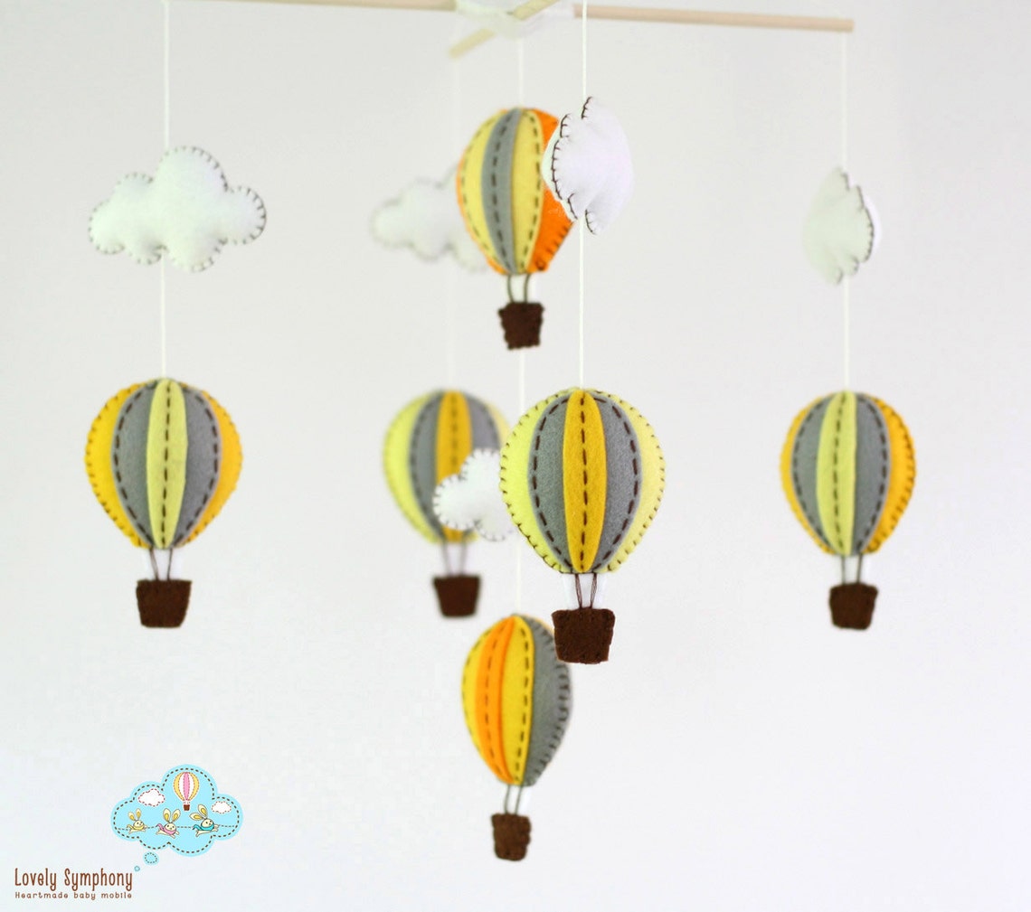 Yellow and Grey Hot Air Balloons Baby Mobile Yellow and Gray Etsy