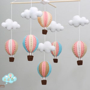 Living coral and blue baby mobile, peach and blue baby mobile, up in the air, Nursery decoration, up in the sky