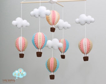 Living coral and blue baby mobile, peach and blue baby mobile, up in the air, Nursery decoration, up in the sky