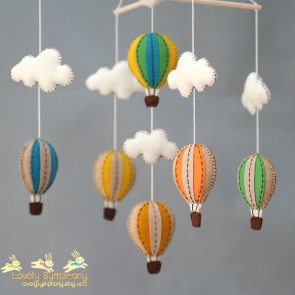 Vintage baby mobile, Muted colors baby crib mobile, vintage hot air balloons baby mobile, up in the air