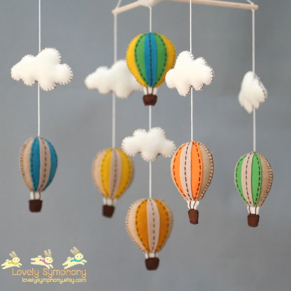 Handmade Felt Hot Air Balloon Baby Mobile, Nursery Decor
