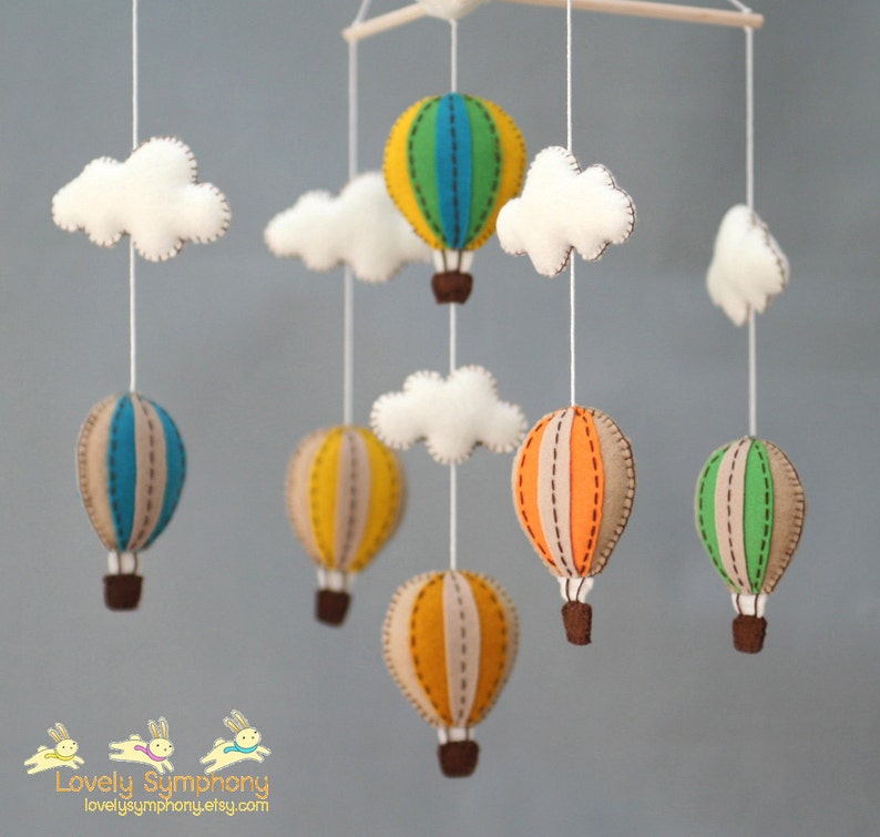 Vintage baby mobile, Muted colors baby crib mobile, vintage hot air balloons baby mobile, up in the air image 1