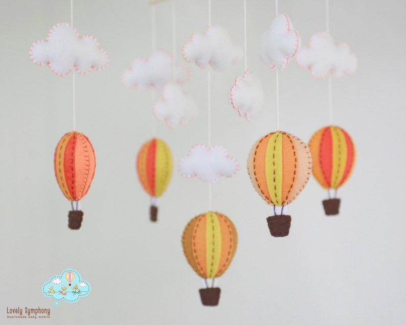 Autumn hot air balloons baby mobile Orange hot air balloons baby mobile image 2