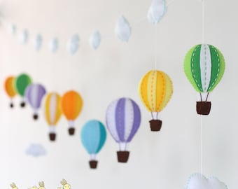 Colorful garland - 9 hot air balloons - baby garland - Garland - Wall decoration - bunting -banner