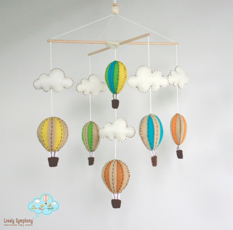 Vintage baby mobile, Muted colors baby crib mobile, vintage hot air balloons baby mobile, up in the air image 3