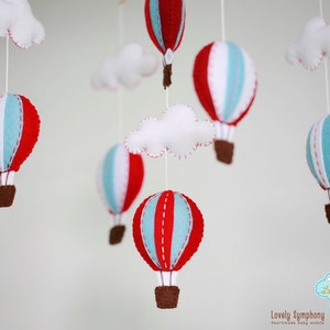 Red and blue hot air balloons baby mobile, Red and blue, hot air balloon, whimsical baby mobile image 1