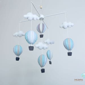 Pastel Blue and Grey Hot Air Balloons Baby Mobile, Baby Mobile, Winter ...