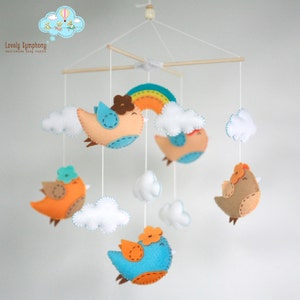 Miami Birds, mobiel Birds babywieg, mobiel Birds hangend, vogels en regenboog