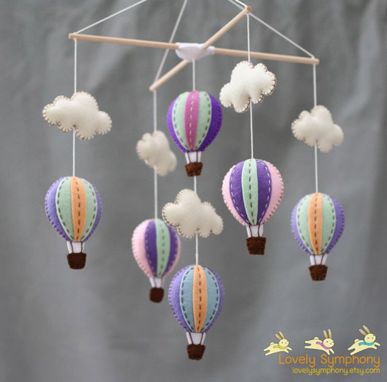 Mineral stone hot air balloon  baby mobile  baby mobile  pink 