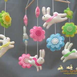 Rabbits and flowers baby mobile - bunnies and flowers baby mobile - spring baby mobile