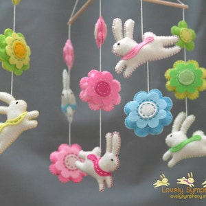 Rabbits and flowers baby mobile bunnies and flowers baby mobile spring baby mobile image 1