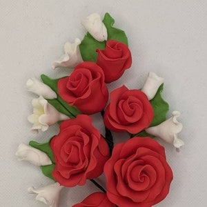 RED ROSE FLOWER spray, Gum Paste, cake decoration, cake, red roses, filler flowers, green leafs, cupcake, gum paste, fondant
