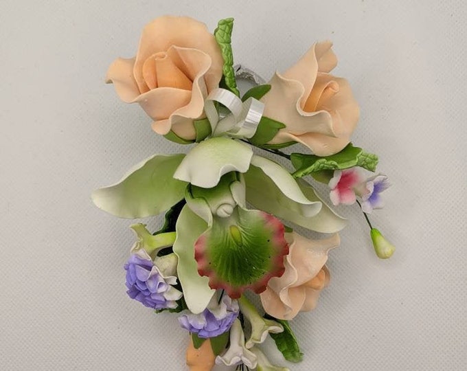 GUM PASTE FLOWER Spray, Cake Decoration, Cake, Peach Roses, Purple