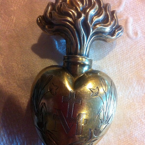 RESERVED for B Stunning French Solid Silver Flaming Heart Ex Voto Reliquary