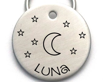 Moon and Stars Medium Size Pet Tag - Cool Dog or Cat ID Tag