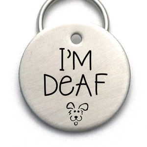 Customized Metal Dog ID Tag I'm Deaf Pet's Name and Number on Back image 1