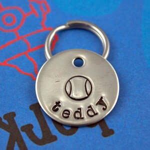 SMALL Dog or Cat Tag - Handstamped Pet Tag - Personalized - Tennis Ball