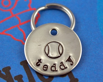 SMALL Dog or Cat Tag - Handstamped Pet Tag - Personalized - Tennis Ball