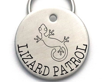 Cute Dog Name Tag - Aluminum Pet Tag - Personalized - Lizard Patrol