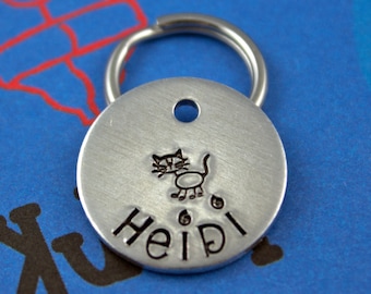 SMALL Cat Tag - Customized Pet Tag - Hand-Stamped Personalized Cat ID Tag