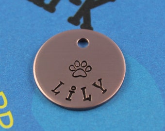 SMALL Dog or Cat Tag - Cute Custom Pet Tag - Hand-Stamped Tag with Paw Print - Phone Number on Back