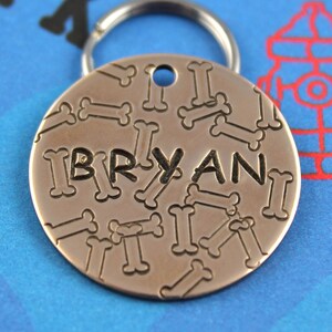 Cute Dog Tag - Large Size Customized Metal Dog Name Tag - Unique Dog Tag with Bone Pattern Background