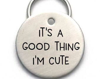 Custom Pet Tag - It's a Good Thing I'm Cute - Stainless Steel Engraved