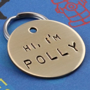 Customized Pet ID Tag - Handstamped Metal Dog Name Tag - Phone Number Included on Back