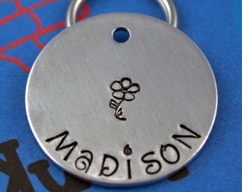 Custom Dog ID Tag  -  Personalized Sturdy Metal Dog or Cat Name Tag - Handstamped - Customized