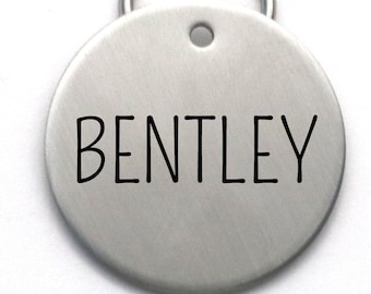 Large Stainless Steel Dog Tag - Simple Clear Font - Strong Pet Name Tag