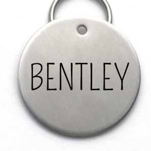 Large Stainless Steel Dog Tag - Simple Clear Font - Strong Pet Name Tag