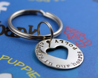 KEY CHAIN - Pet Memorial - Handstamped Nickel Silver Keychain - Dog or Cat Memorial Gift - Always in Our Hearts - Pet Remembrance