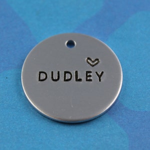 Simple Metal Dog Tag - Hand stamped Pet Tag - Metal Dog ID Tag - Name with Heart - Phone Number on Back