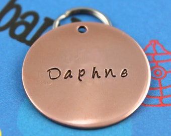 LARGE Dog Tag - Personalized Copper Pet Tag - Custom Pet ID Tag - Handstamped - Other Metals Available