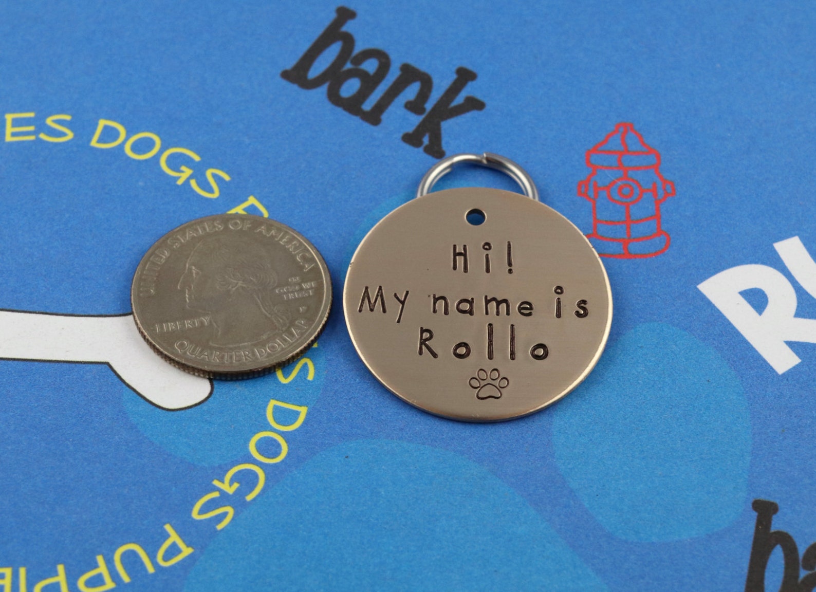 LARGE Dog Tag Personalized handstamped Pet Tag Hi My Name Etsy