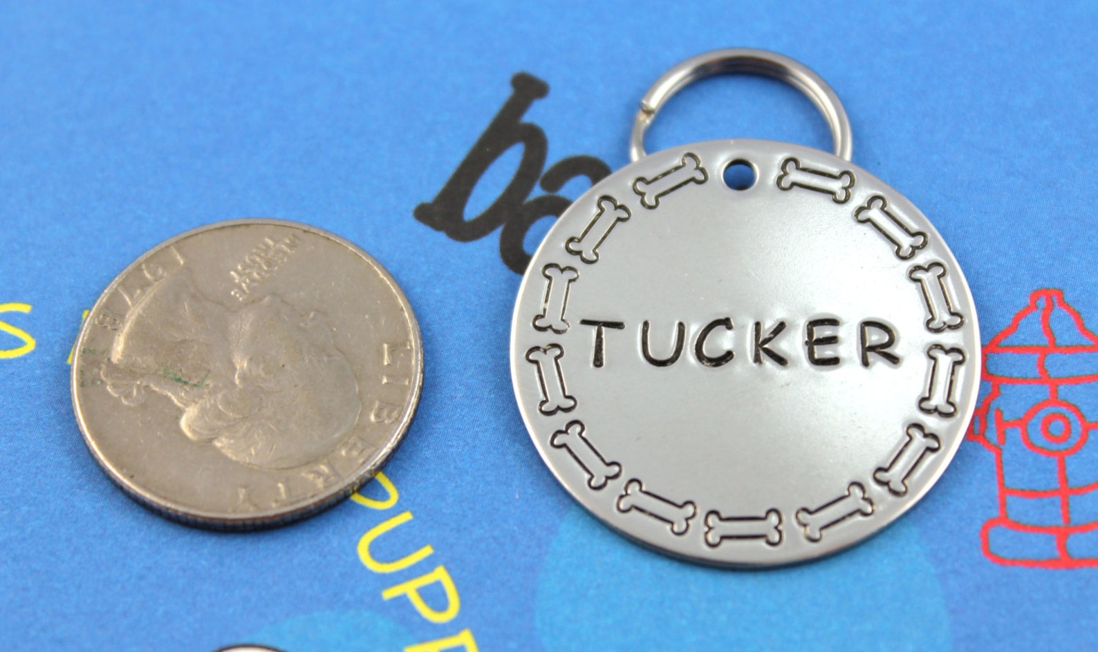 LARGE Dog Tag Nickel Silver Personalized Handstamped Pet Tag Etsy