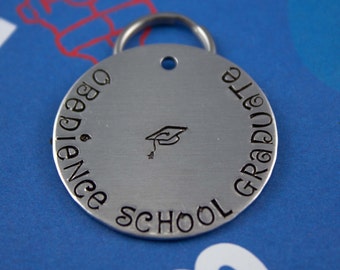 LARGE Dog Tag - Personalized handstamped Pet Tag - Obedience School Graduate - Hand Stamped