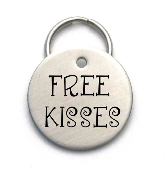 Funny Engraved Dog Name Tag - Customized Pet ID Tag- Free Kisses - Name and Number on Back