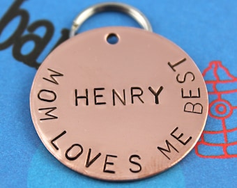 LARGE Dog Tag - Custom Copper Hand Stamped Pet Tag - Personalized Metal Dog ID Tag