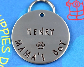 LARGE Size Dog Tag - Customized Unique Pet Tag -  Mama's or Daddy's Boy or Girl - Handstamped - Cool Pet Owner Gift